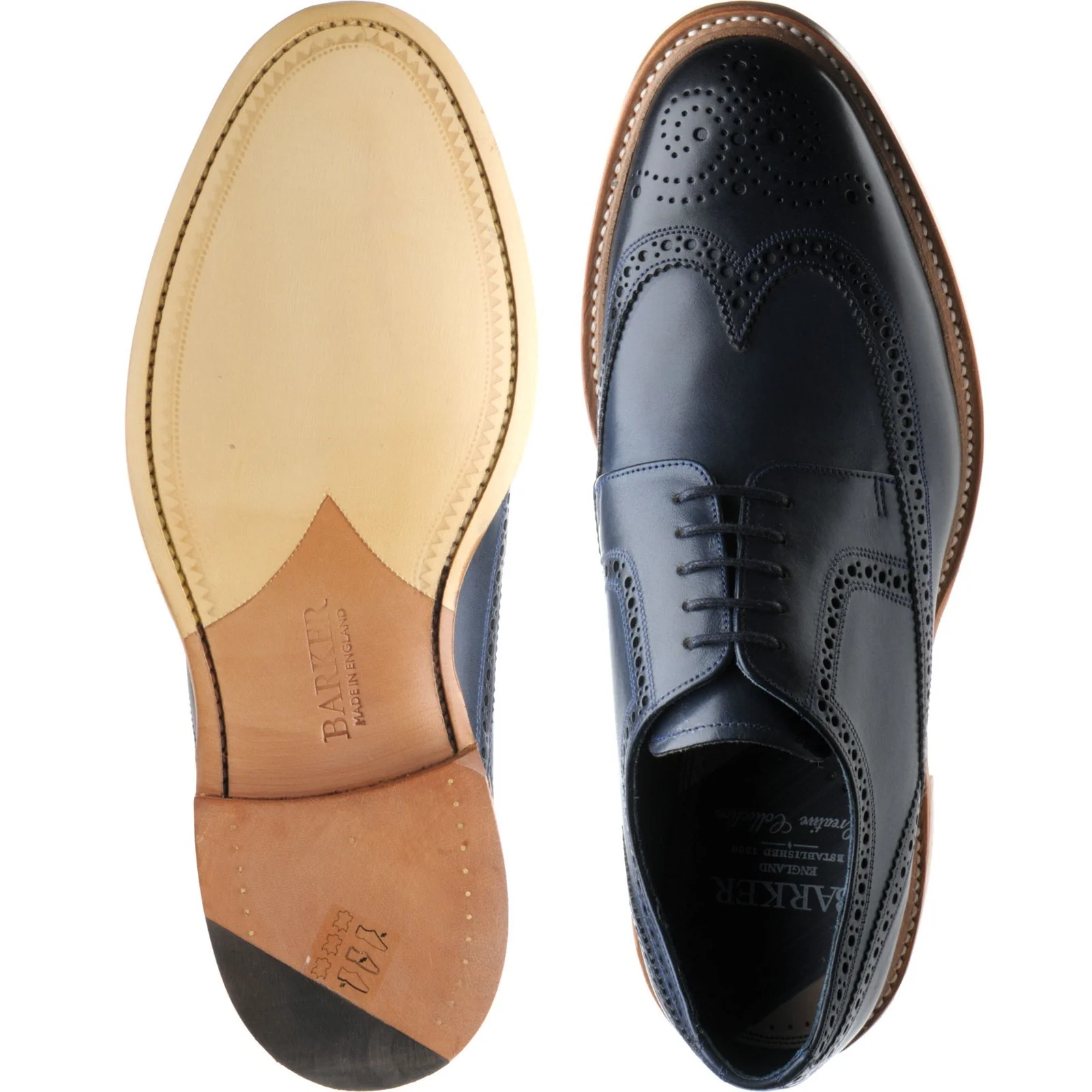 Barker Bailey II mens brogues in navy hand painted calf - Image 3