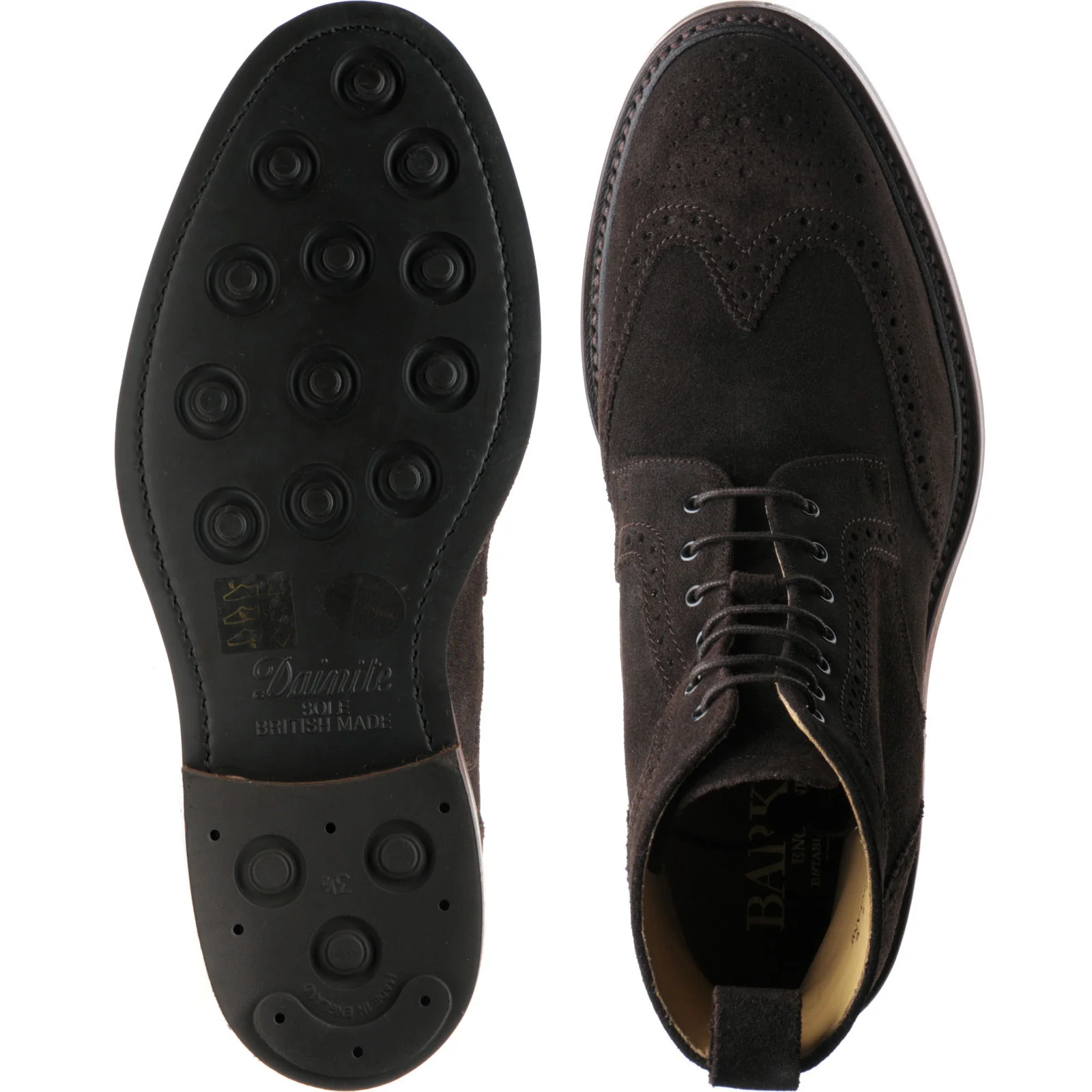 Barker Calder mens rubber-soled brogue boots in choc burnished suede - Image 3