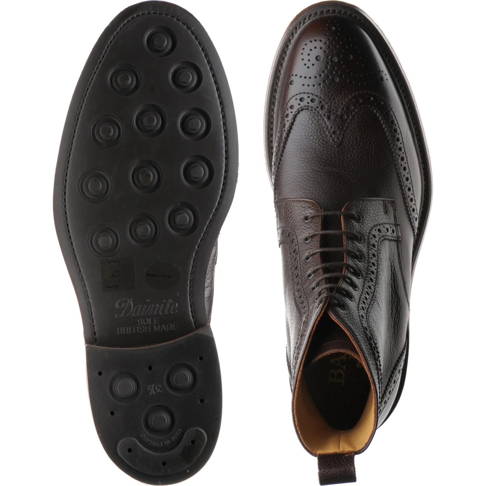 Barker Calder mens rubber-soled brogue boots in dark brown grain - Image 3