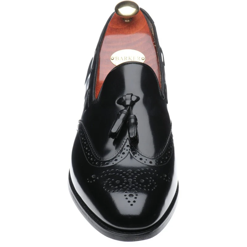 Barker Clive mens tasselled loafers in black polished - Image 2