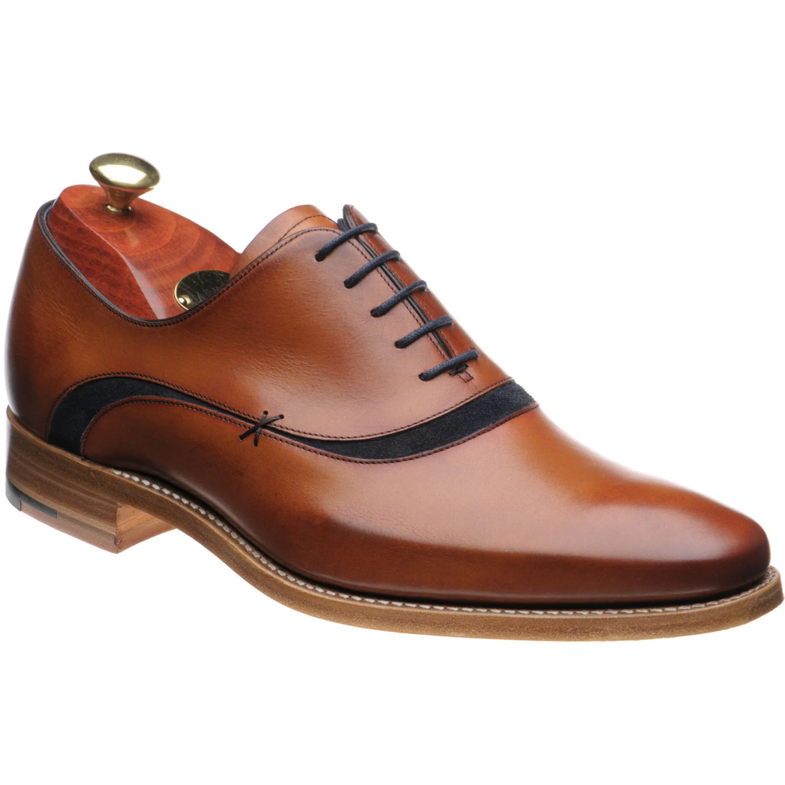 Barker Emerson mens two-tone Oxfords in rosewood and navy suede
