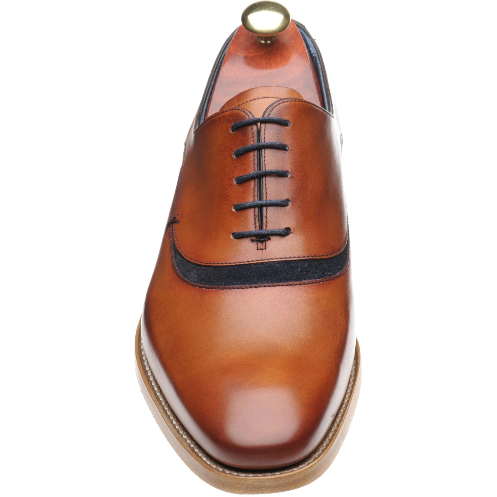 Barker Emerson mens two-tone Oxfords in rosewood and navy suede - Image 2