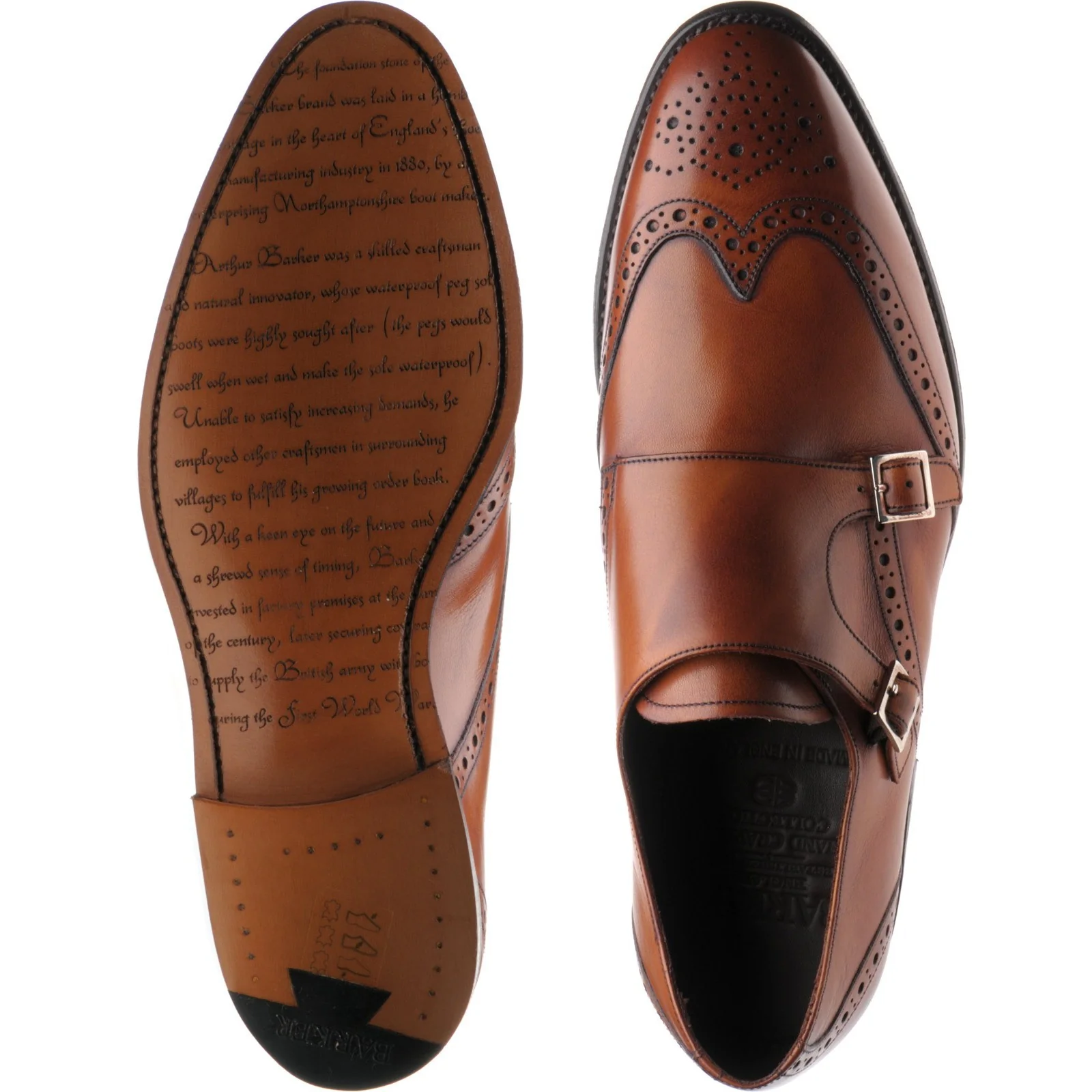 Barker Fleet mens double monk shoes in antique rosewood calf - Image 3