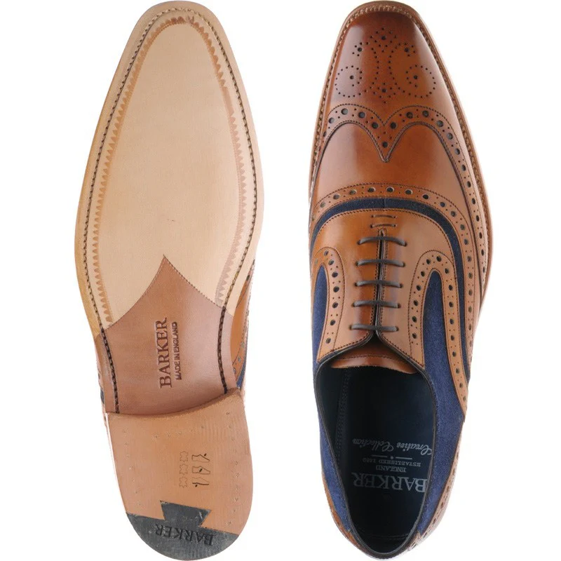Barker McClean mens brogues in cedar calf and navy suede - Image 3