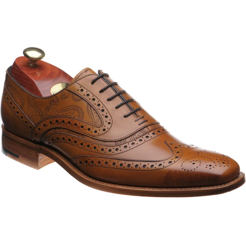 Barker McClean mens brogues in cedar calf and paisley laser