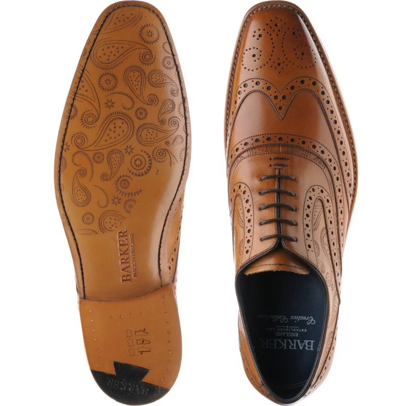 Barker McClean mens brogues in cedar calf and paisley laser - Image 3