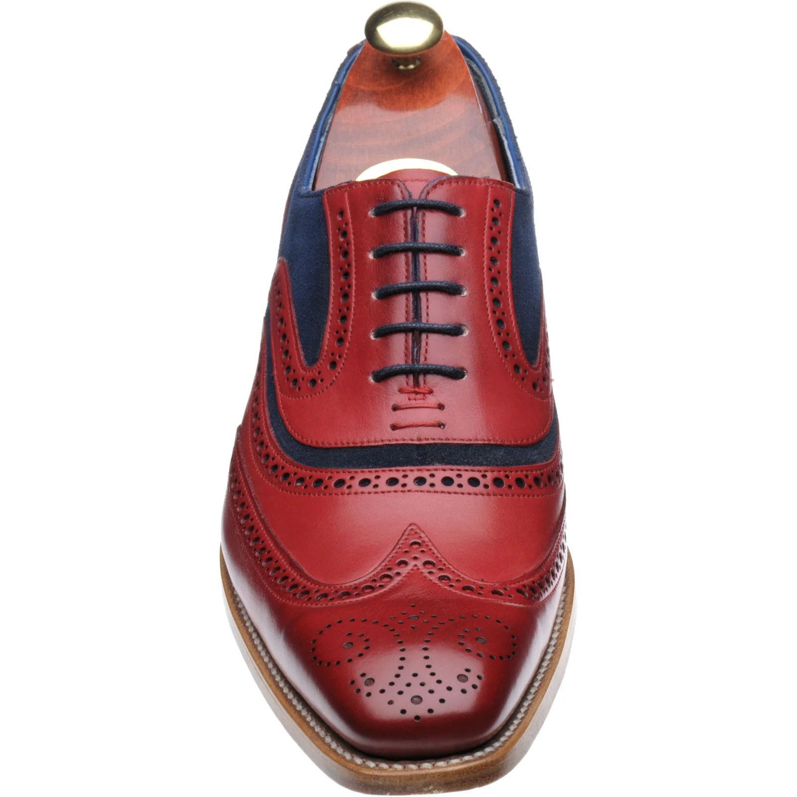 Barker McClean mens brogues in red painted calf and navy suede - Image 2