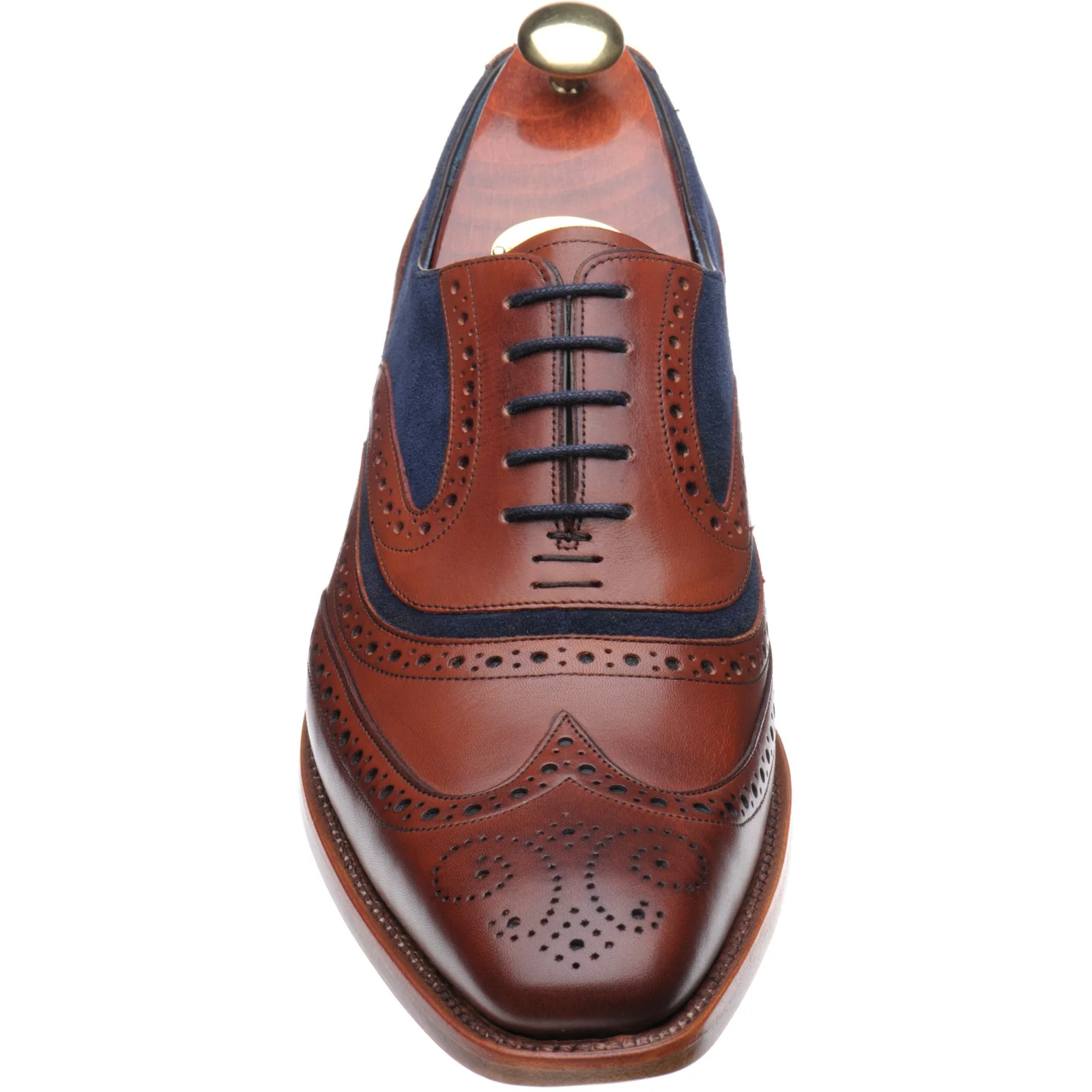 Barker McClean mens brogues in rosewood calf and navy suede - Image 2