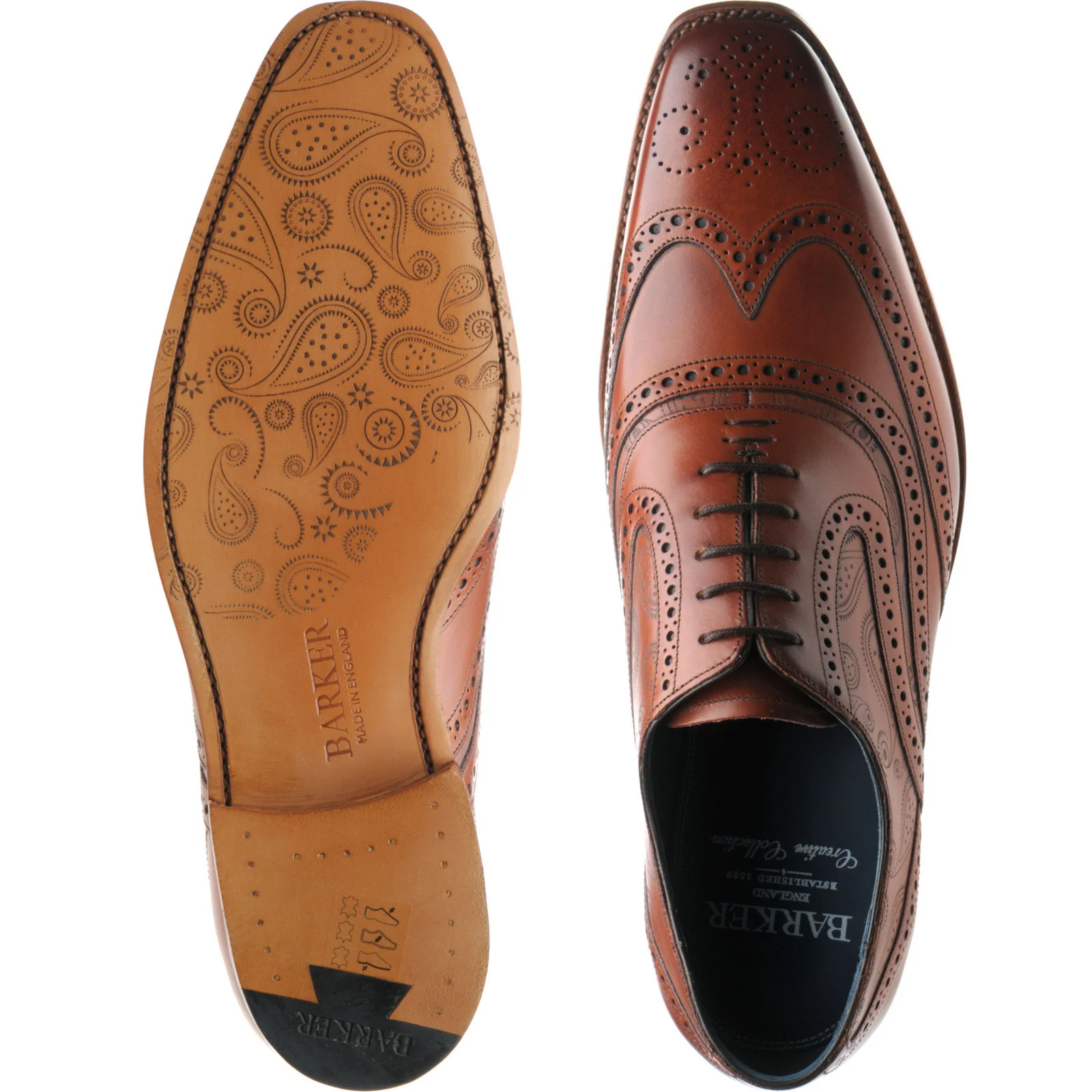 Barker McClean mens brogues in rosewood calf and paisley laser - Image 3