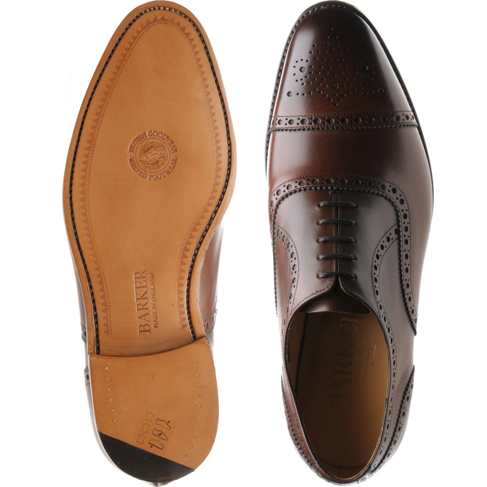 Barker Mirfield mens semi-brogues in dark walnut calf - Image 3