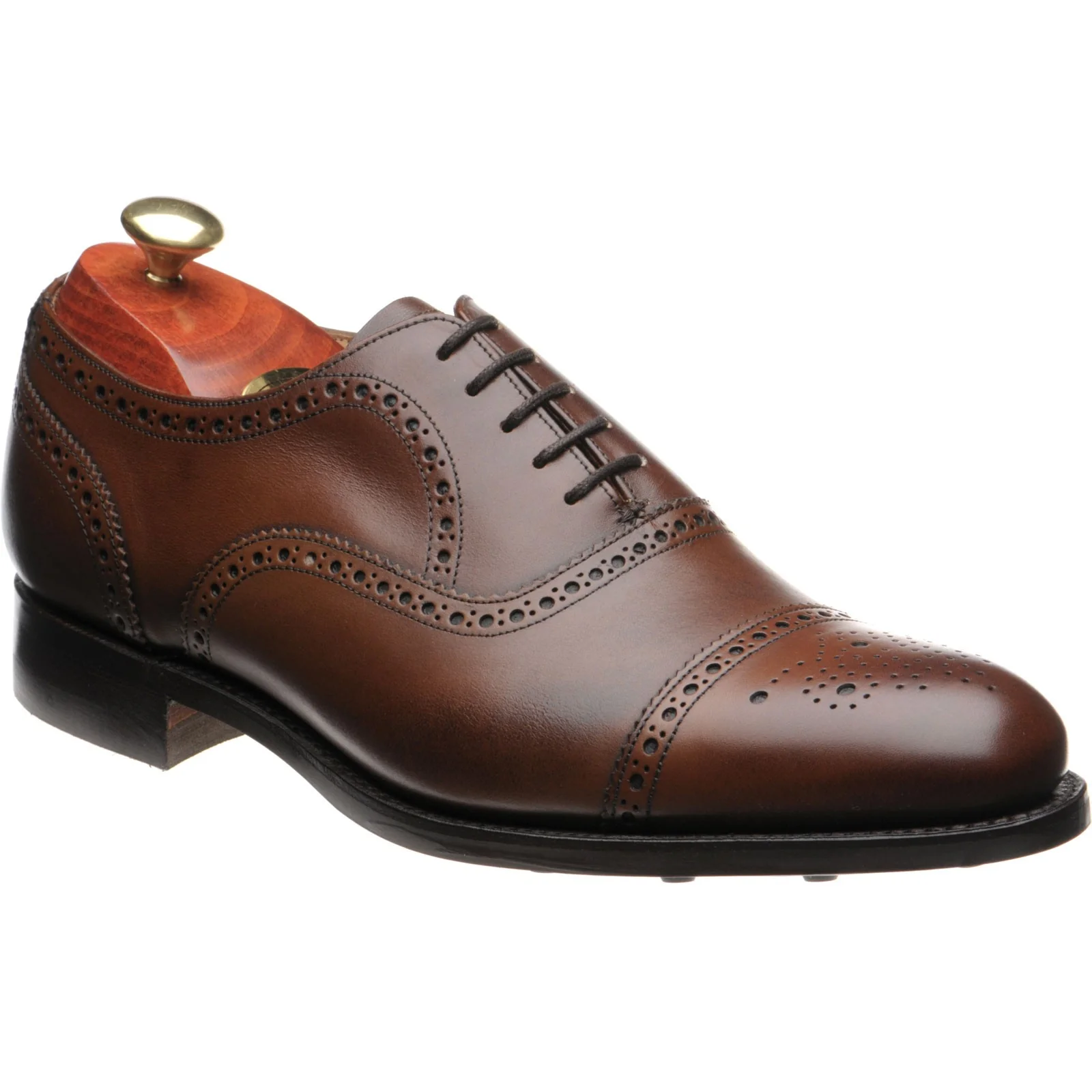 Barker Mirfield (Rubber) mens rubber-soled semi-brogues in dark walnut calf
