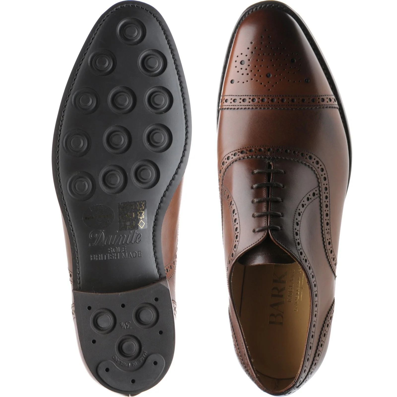 Barker Mirfield (Rubber) mens rubber-soled semi-brogues in dark walnut calf - Image 3