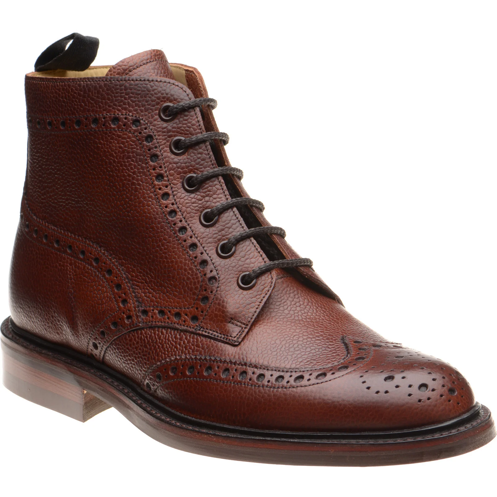 Barker Pennine mens rubber-soled brogue boots in cherry highland grain