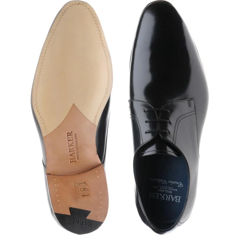 Barker Rutherford mens Derby shoes in black hi shine - Image 3