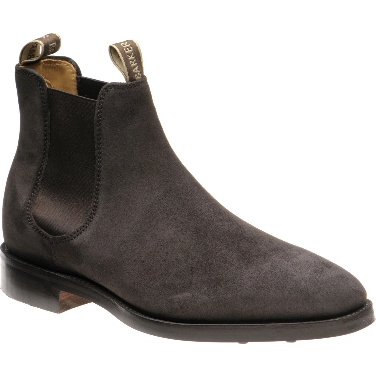 Barker Sutton mens rubber-soled Chelsea boots in dark brown suede