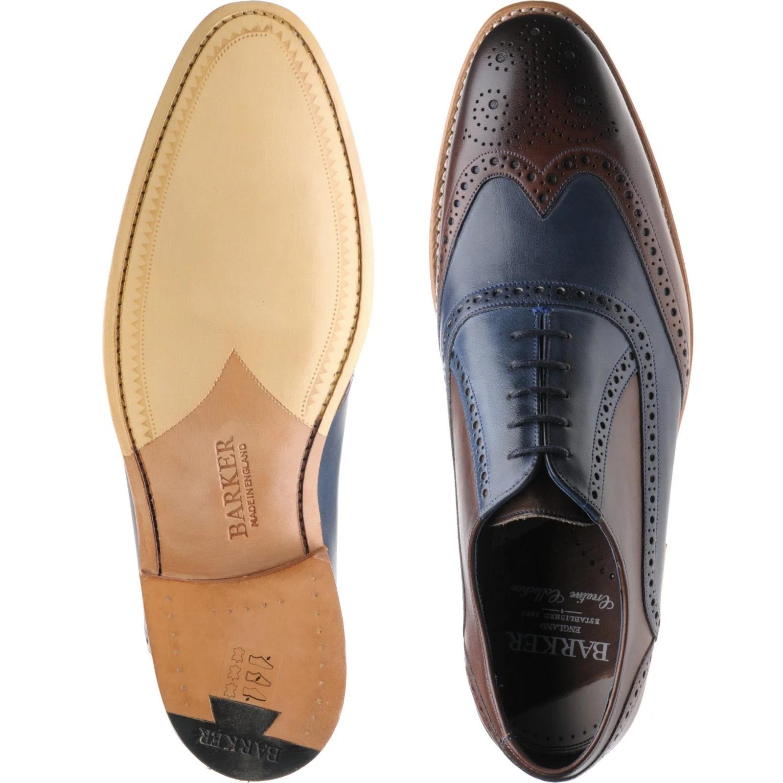 Barker Valiant mens brogues in ebony and navy hand painted calf - Image 3