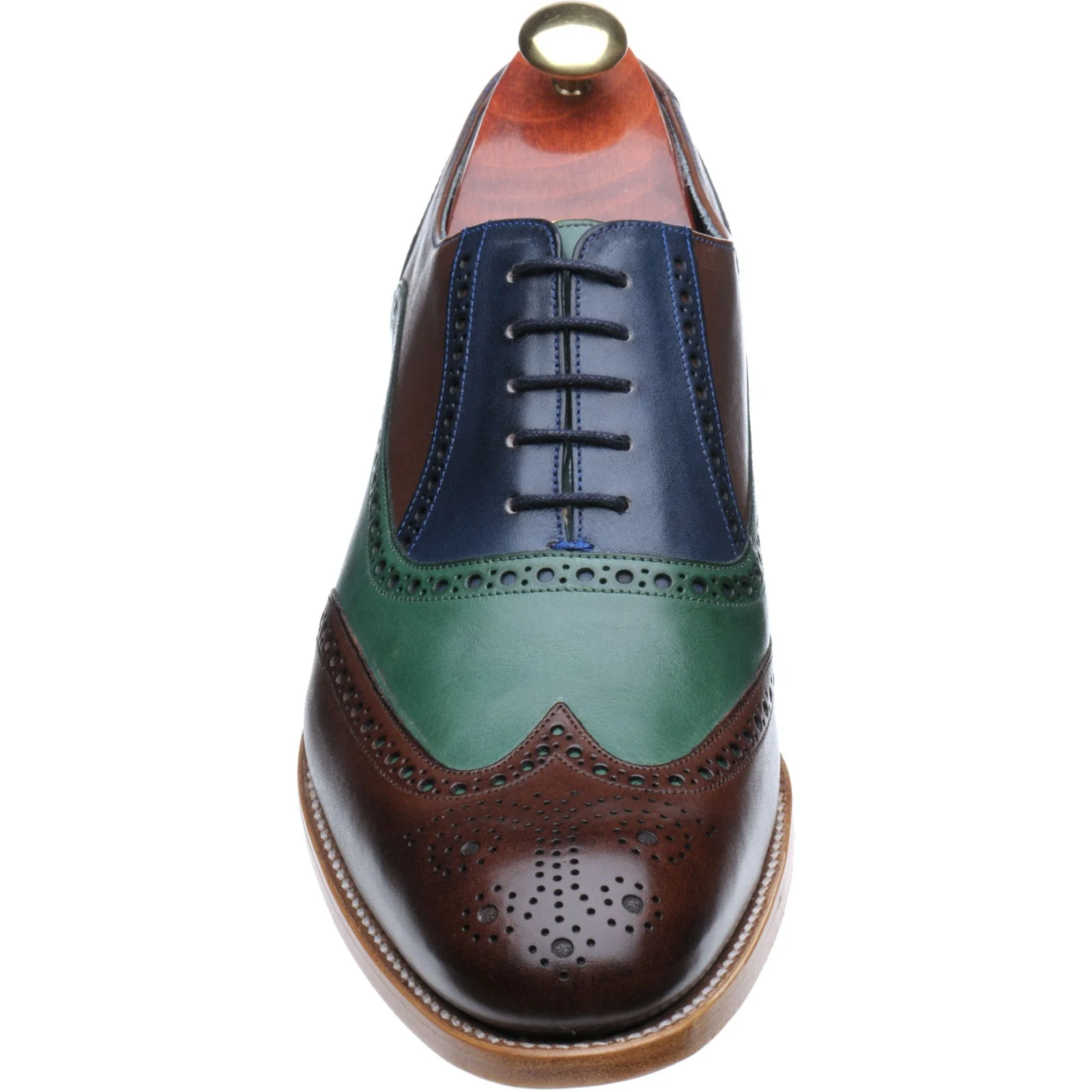 Barker Valiant mens brogues in ebony green blue hand painted calf - Image 2