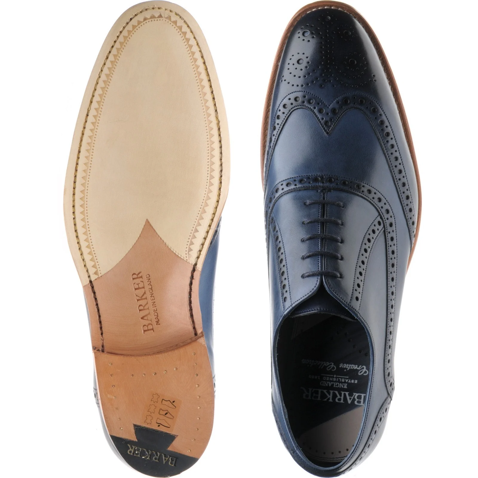 Barker Valiant mens brogues in navy hand painted calf - Image 3