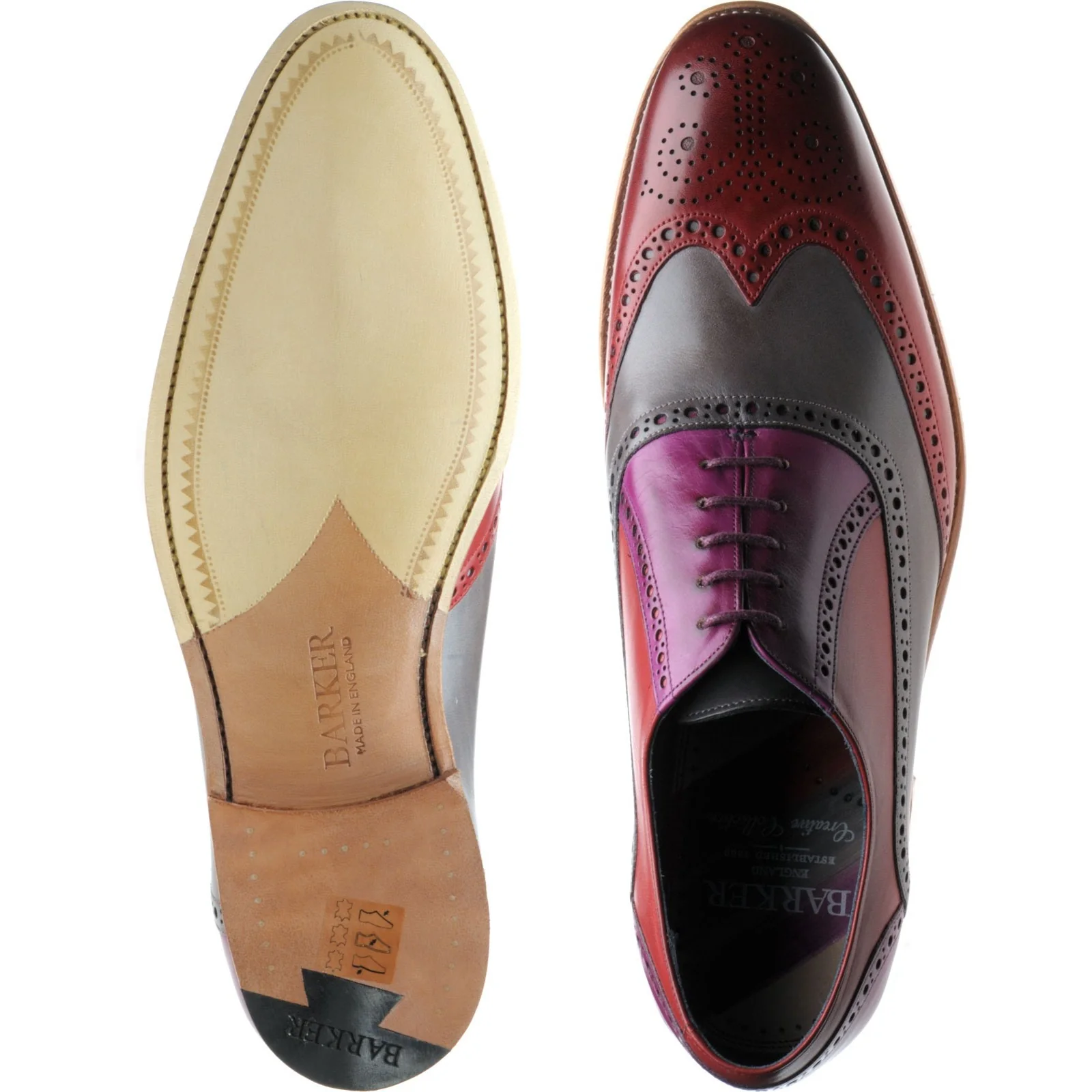 Barker Valiant mens brogues in red grey purple hand painted calf - Image 3