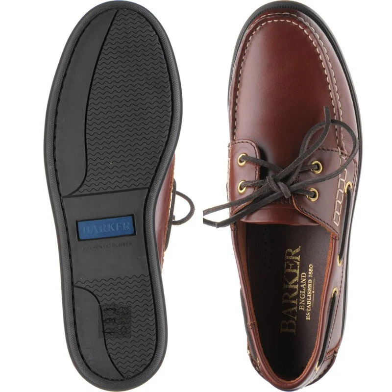 Barker Wallis mens rubber-soled deck shoes in brown oil pull up - Image 3