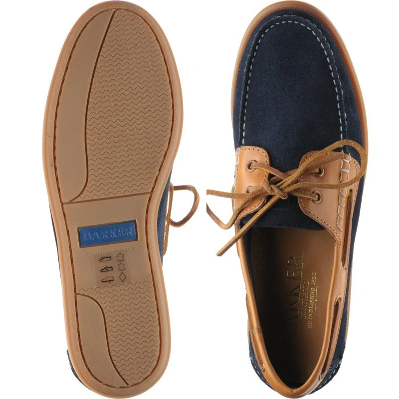 Barker Wallis mens rubber-soled deck shoes in navy suede and cedar calf - Image 3