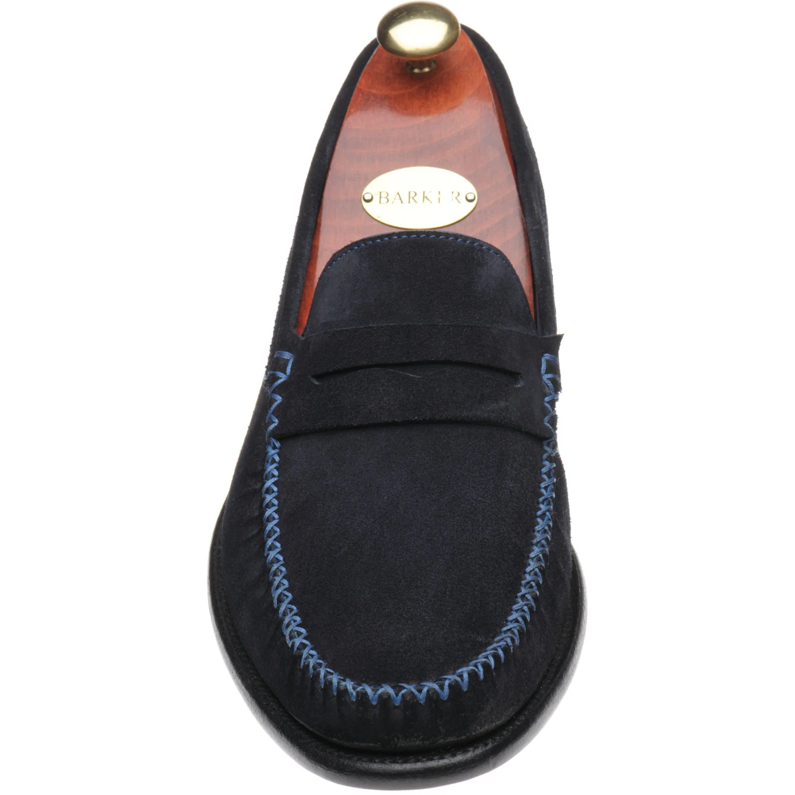 Barker William mens loafers in dark navy suede blue stitch - Image 2