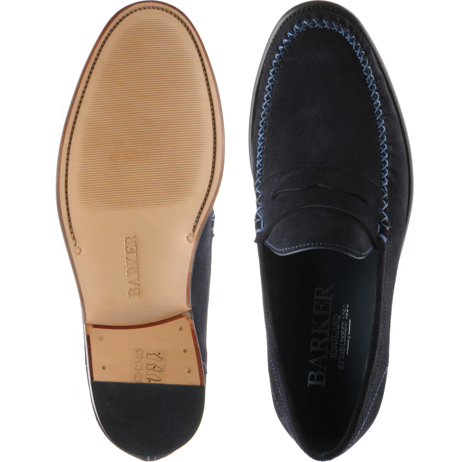 Barker William mens loafers in dark navy suede blue stitch - Image 3