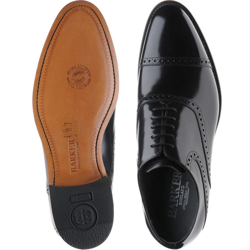 Barker Wilton mens semi-brogues in black polished - Image 3