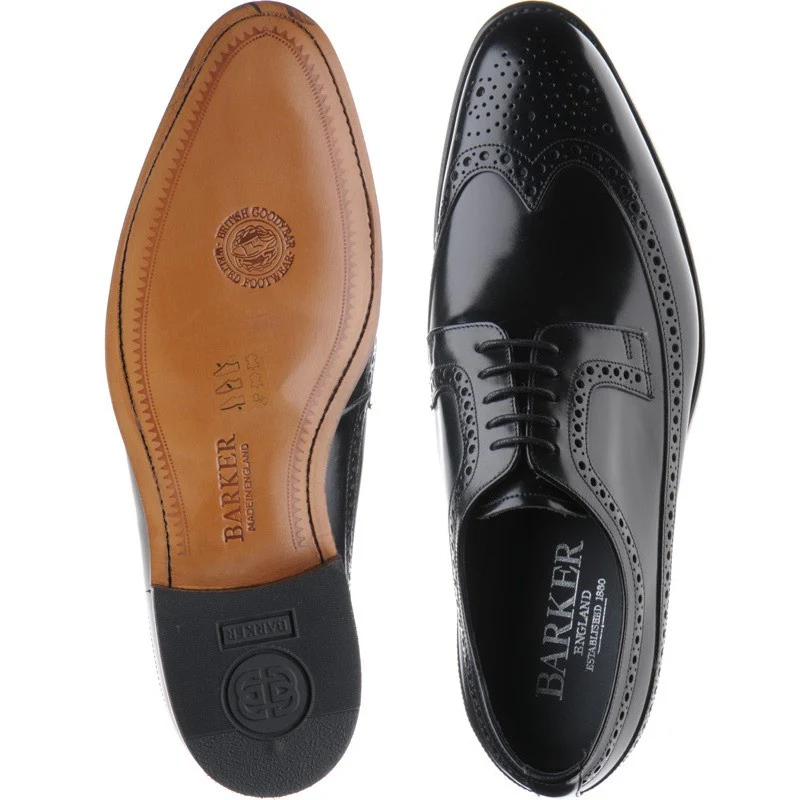 Barker Woodbridge mens brogues in black polished - Image 3