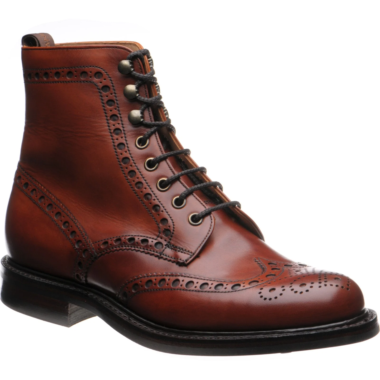 Cheaney Tweed R mens rubber-soled brogue boots in dark leaf calf