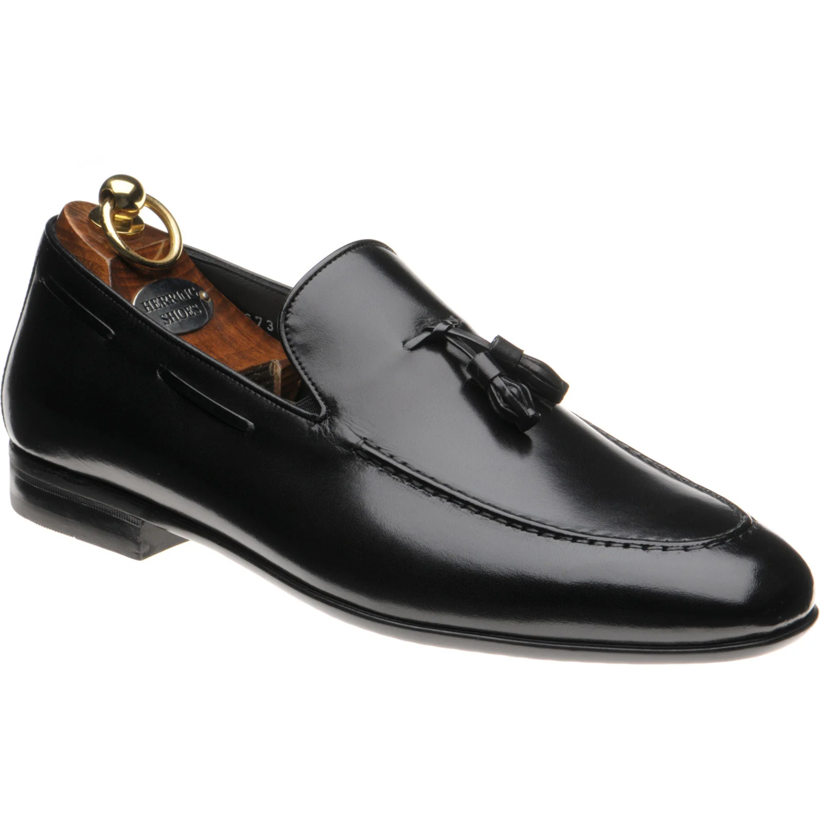 Herring Andalusia mens rubber-soled tasselled loafers in black calf (second)