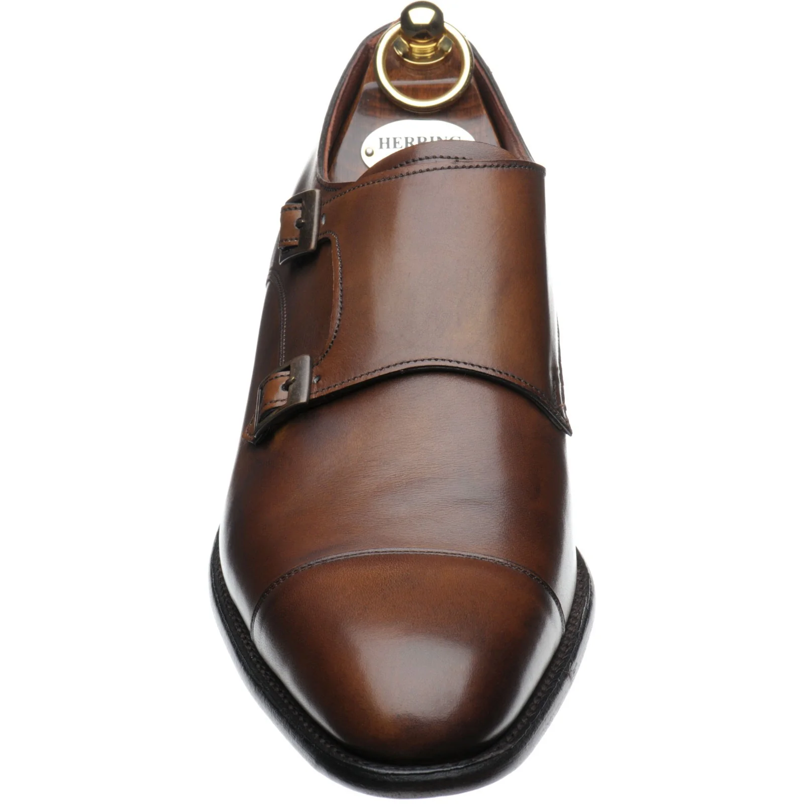 Herring Attlee mens double monk shoes in mahogany calf - Image 2