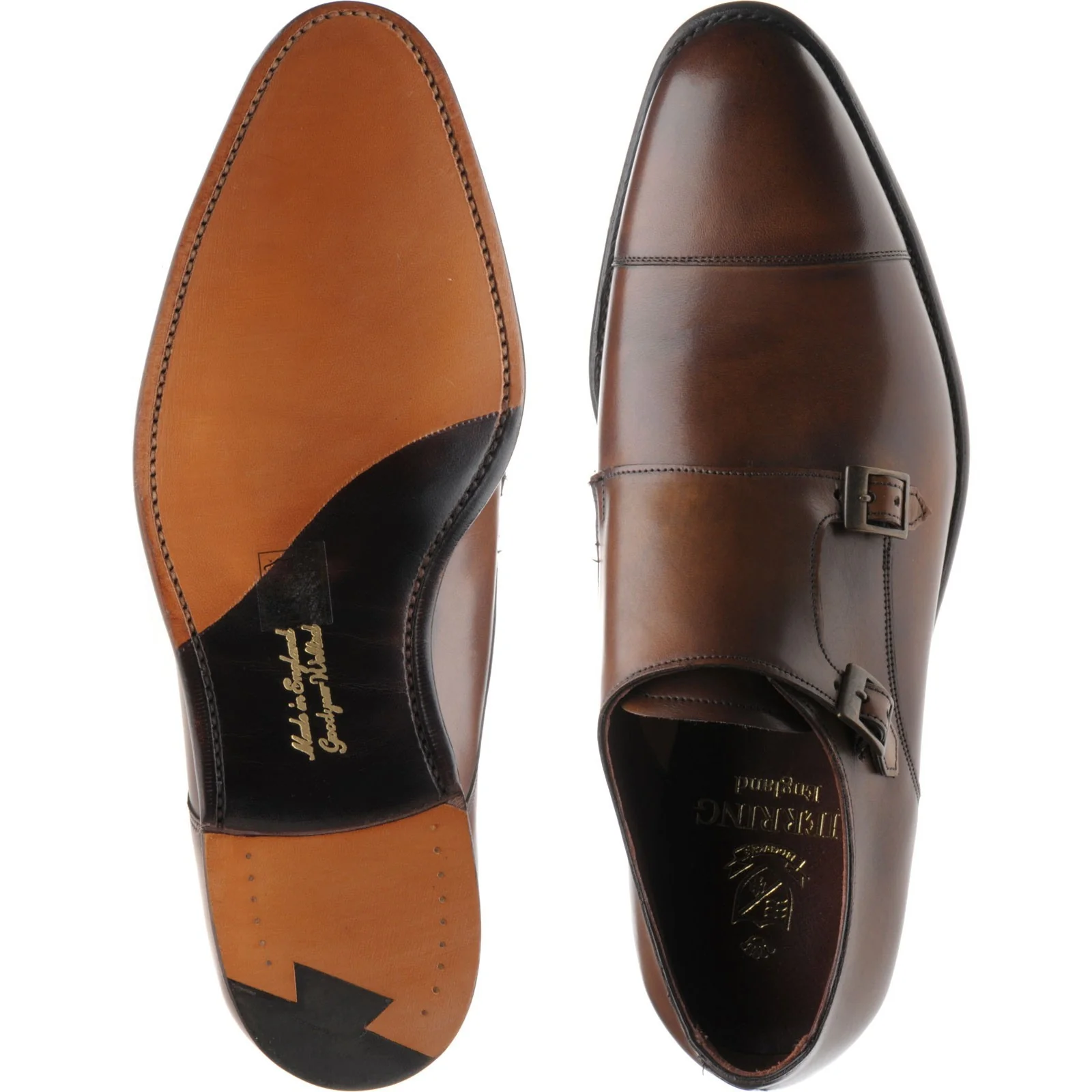 Herring Attlee mens double monk shoes in mahogany calf - Image 3