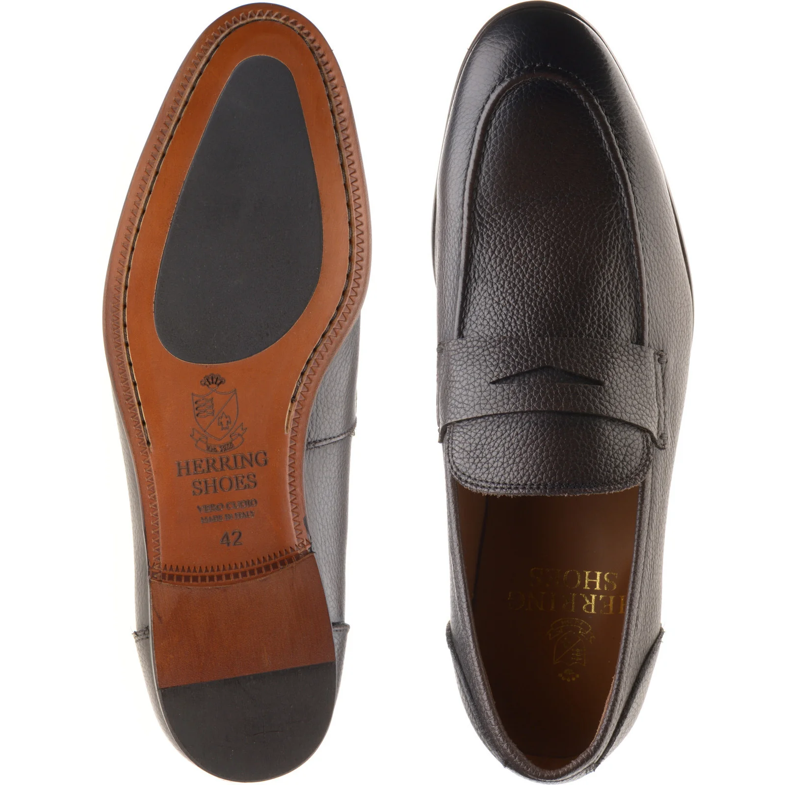 Herring Barbato mens hybrid-soled loafers in brown grain (second) - Image 3