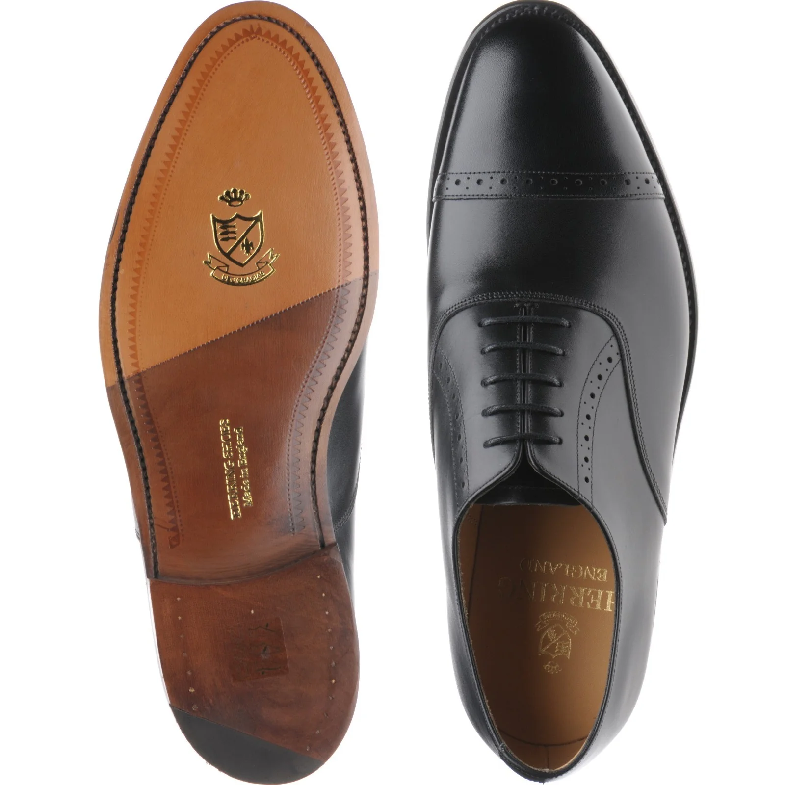 Herring Belgravia mens semi-brogues in black calf (second) - Image 3
