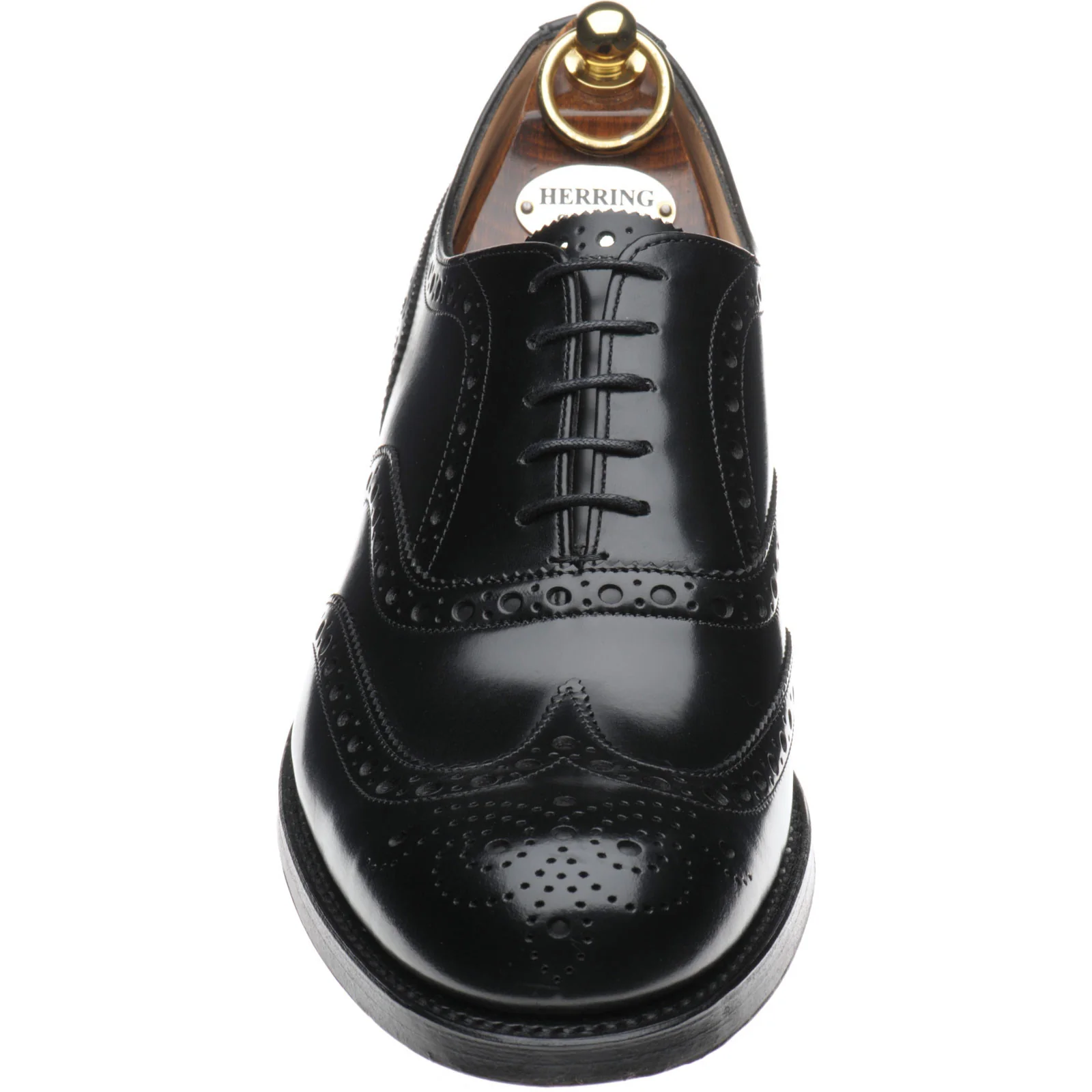 Herring Birchwood mens brogues in black polished - Image 2