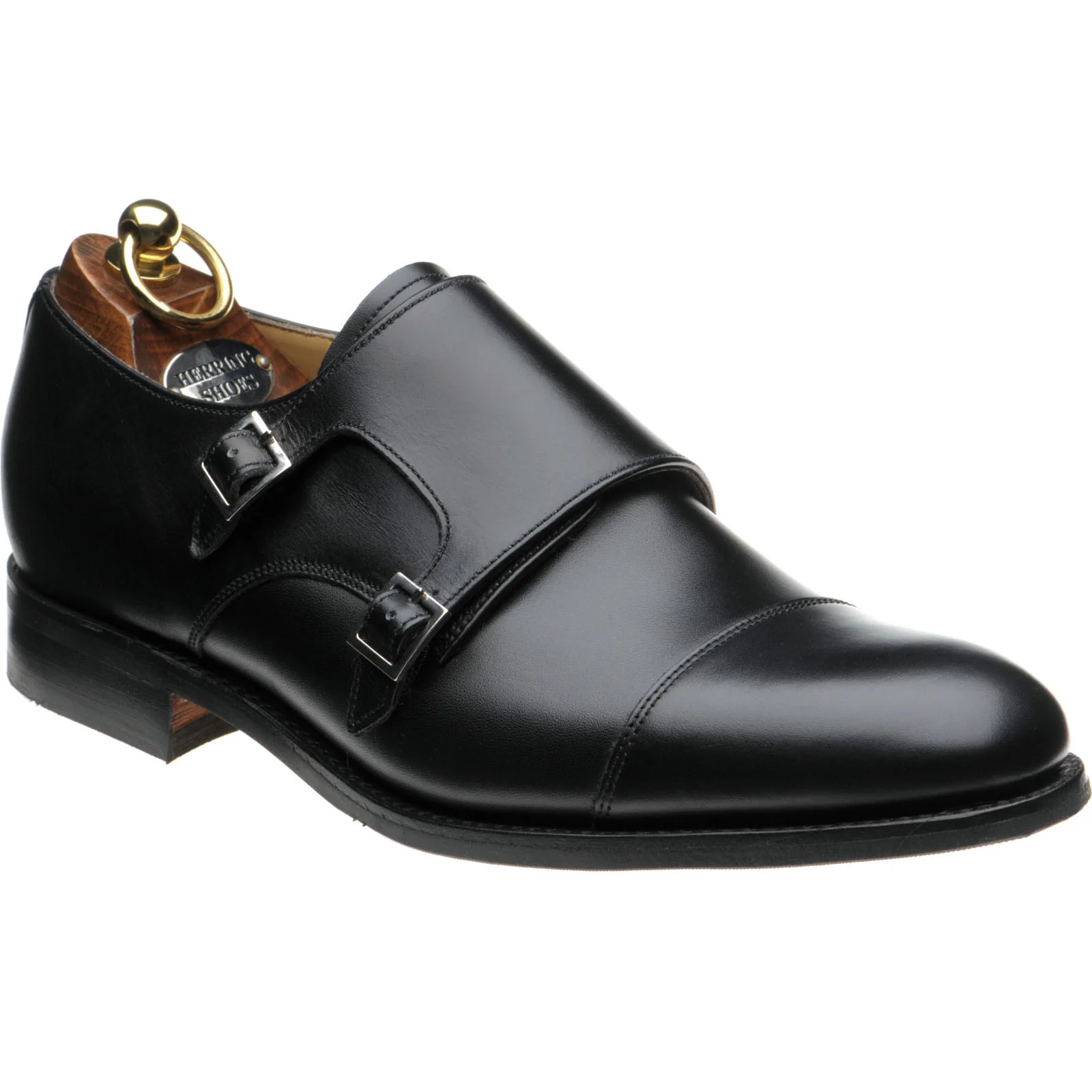 Herring Bishop mens rubber-soled double monk shoes in black calf (second)