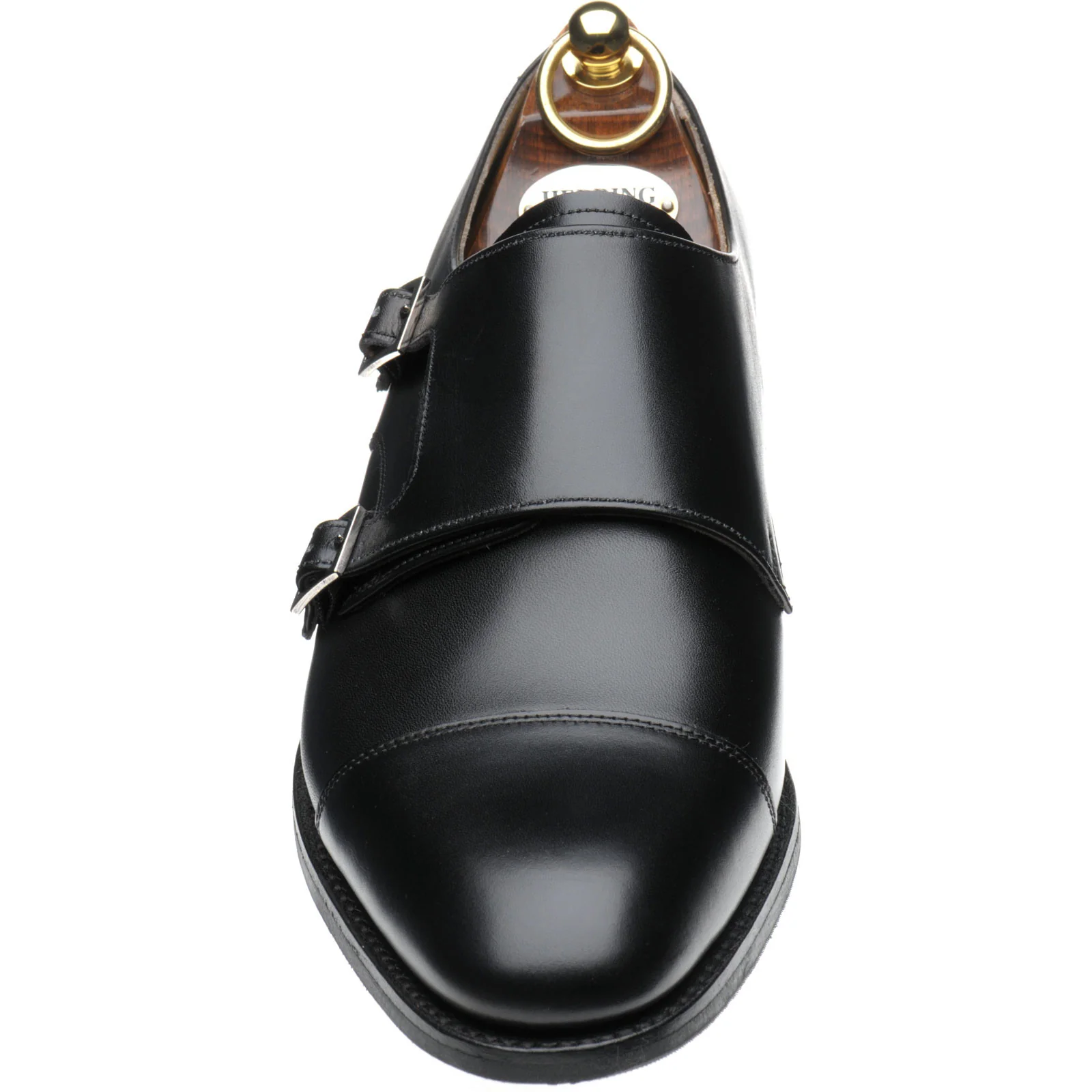 Herring Bishop mens rubber-soled double monk shoes in black calf (second) - Image 2