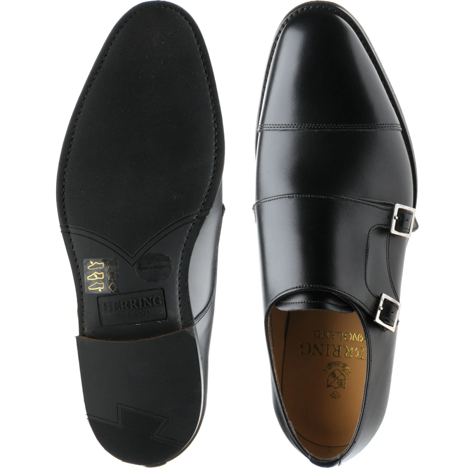Herring Bishop mens rubber-soled double monk shoes in black calf (second) - Image 3