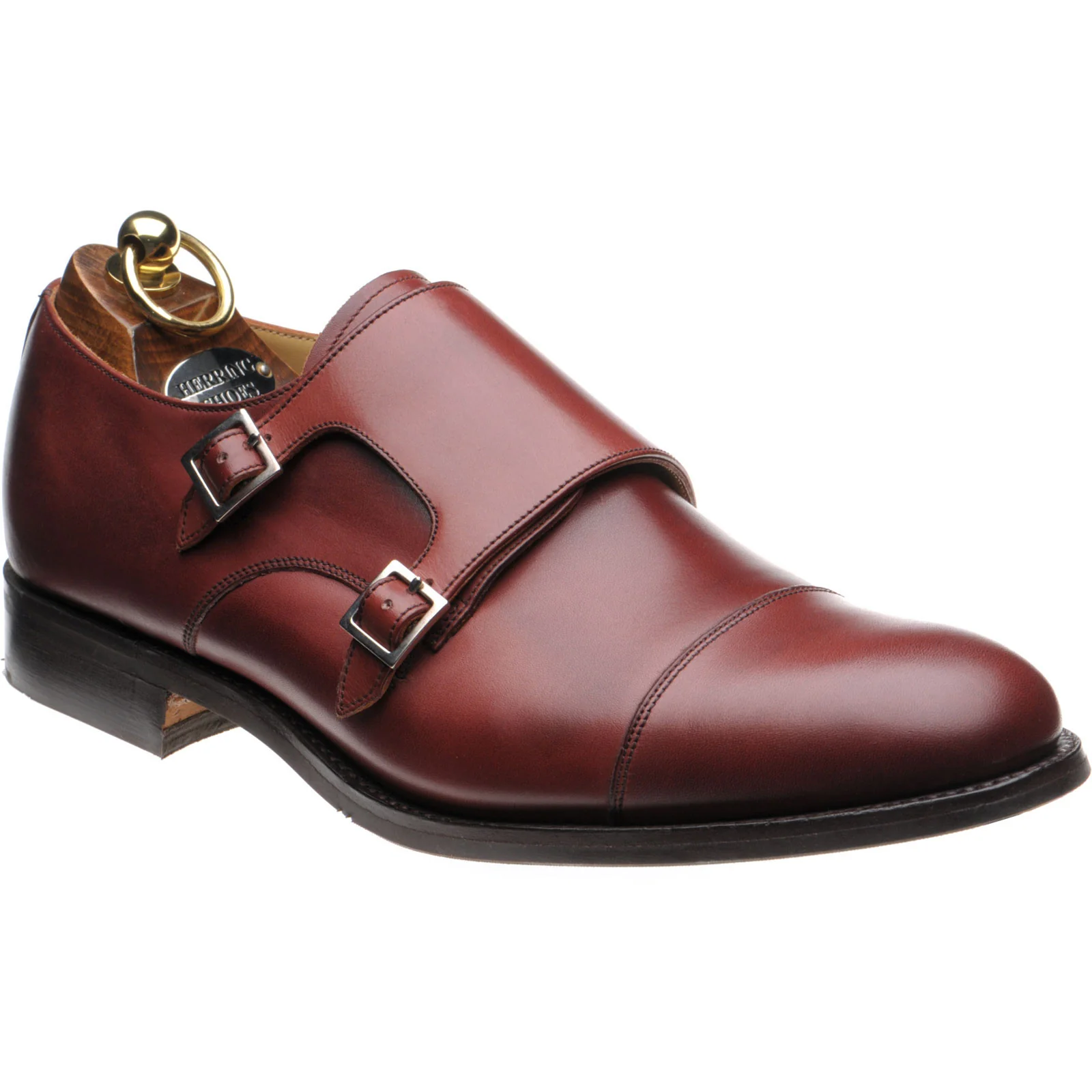 Herring Bishop mens rubber-soled double monk shoes in cherry calf (second)
