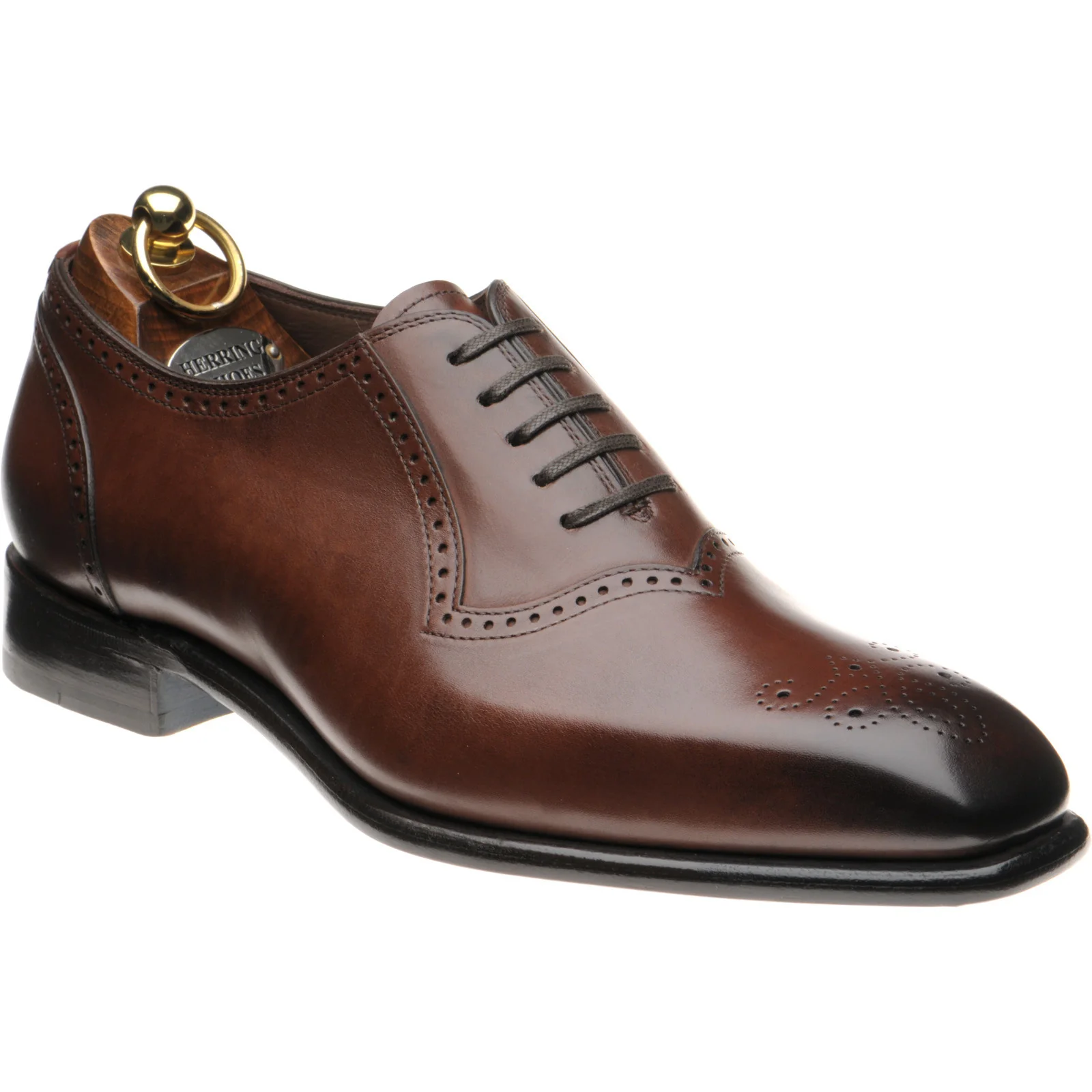 Herring Bournwell mens brogues in dark brown calf
