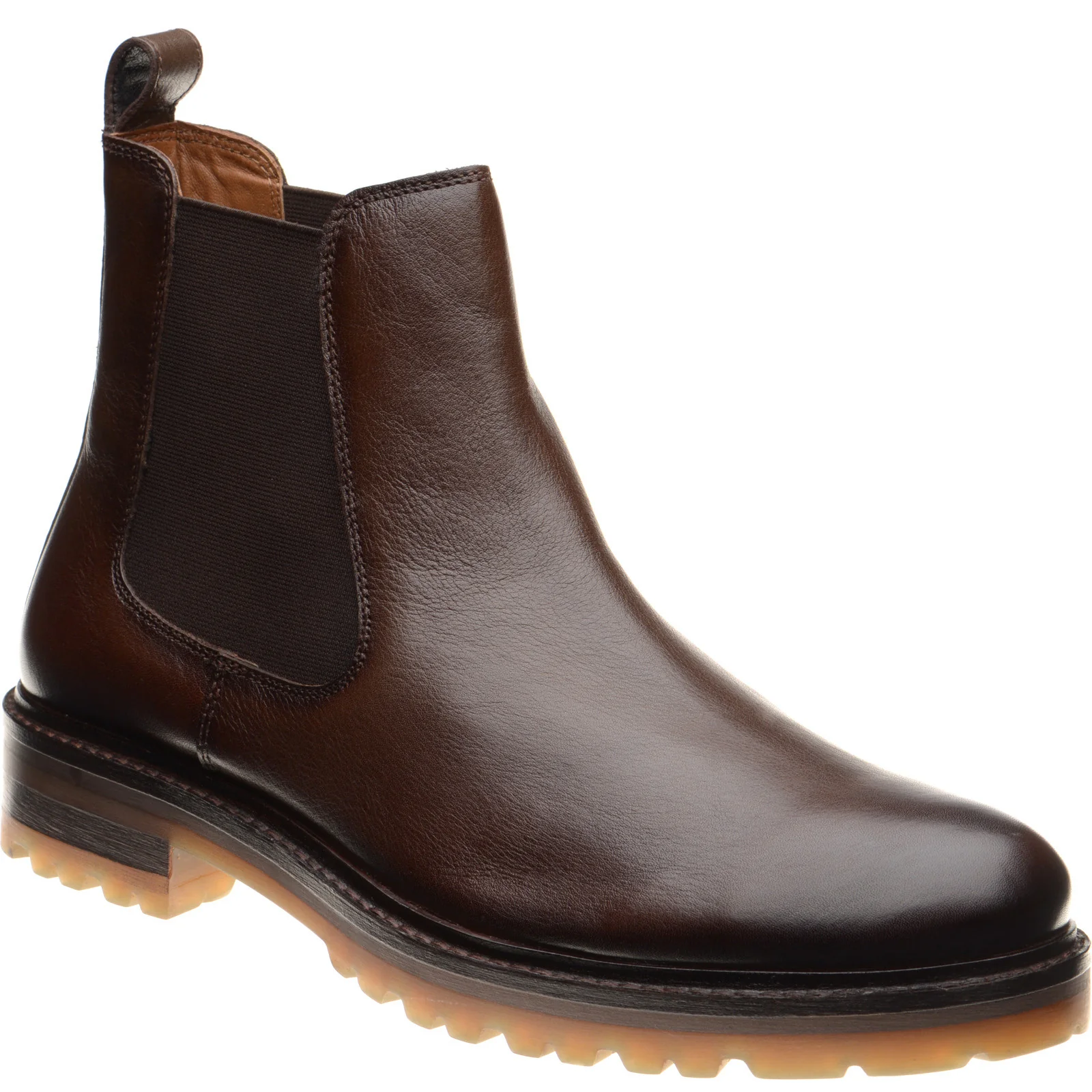 Herring Bragg mens rubber-soled Chelsea boots in brown grain