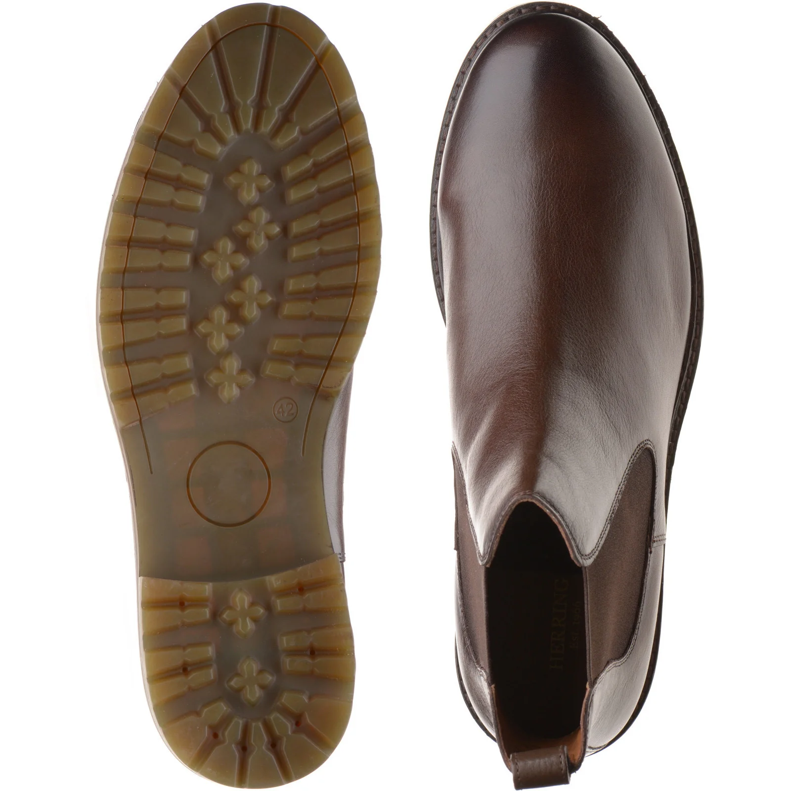 Herring Bragg mens rubber-soled Chelsea boots in brown grain - Image 3