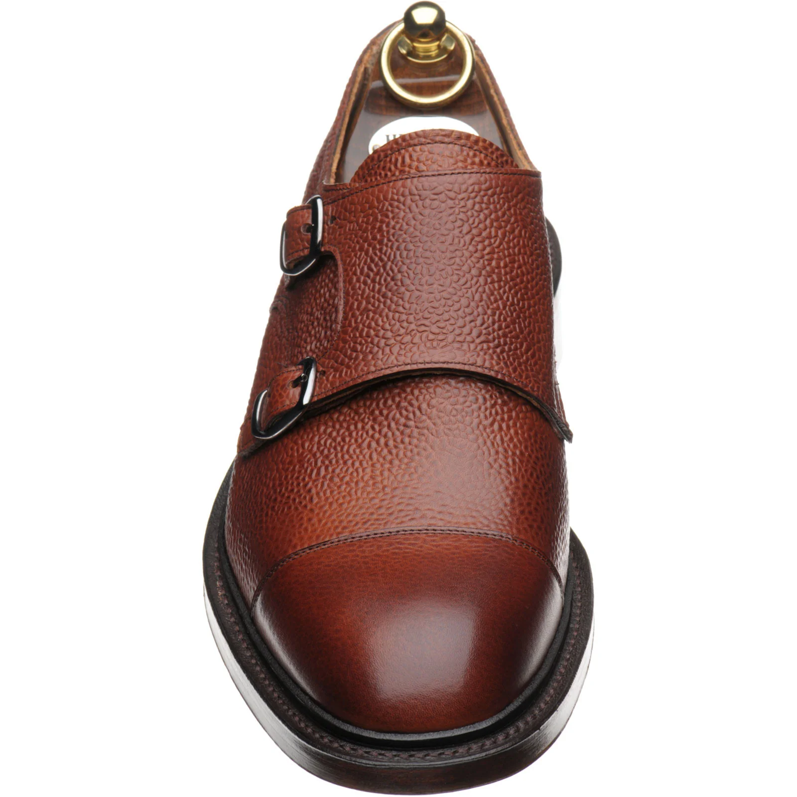 Herring Braybrooke mens double monk shoes in dark leaf grain - Image 2