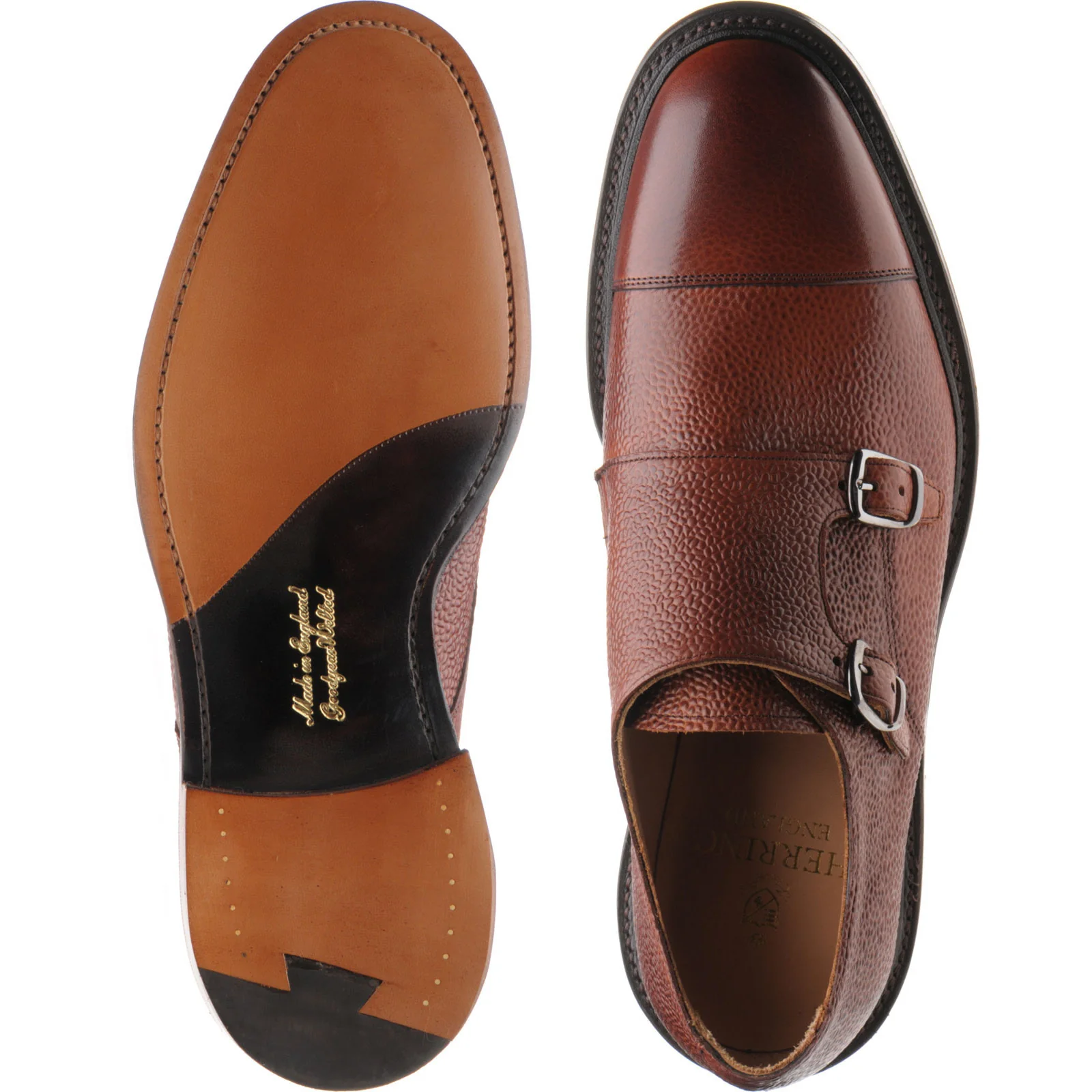 Herring Braybrooke mens double monk shoes in dark leaf grain - Image 3