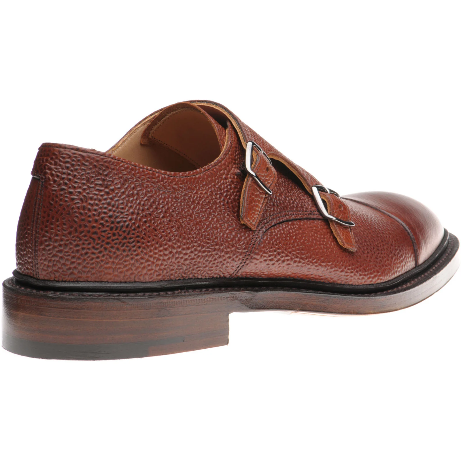 Herring Braybrooke mens double monk shoes in dark leaf grain (second) - Image 4