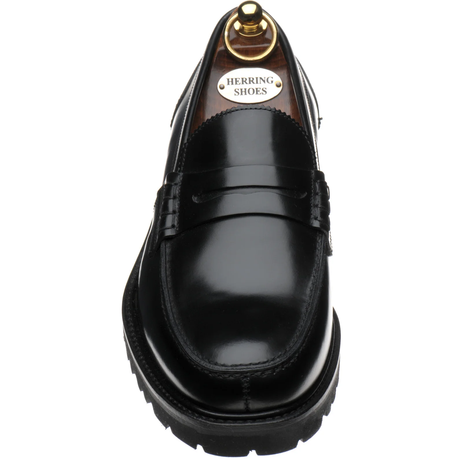 Herring Brighton II mens rubber-soled loafers in black polished (second) - Image 2