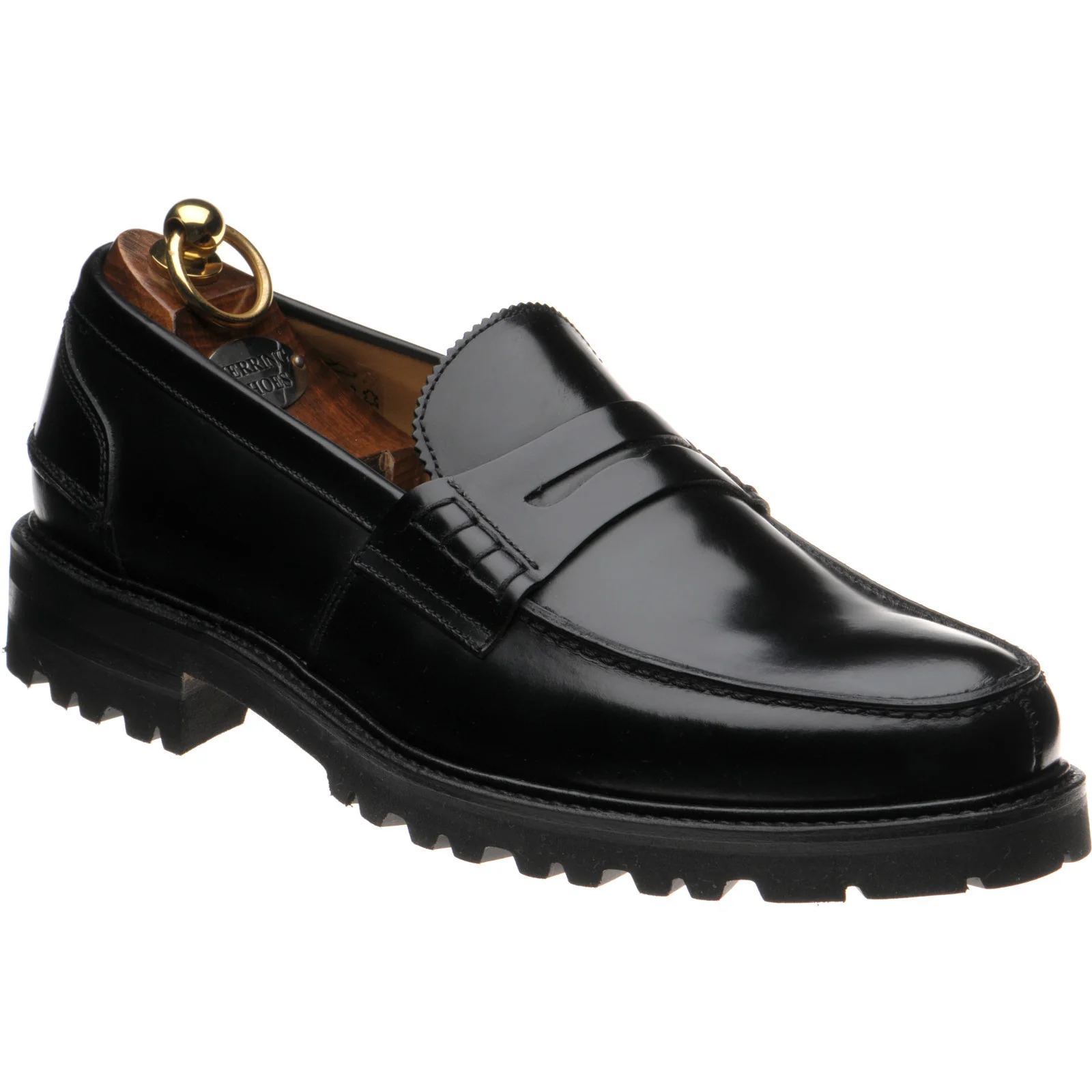 Herring Brighton II mens rubber-soled loafers in black polished (second)