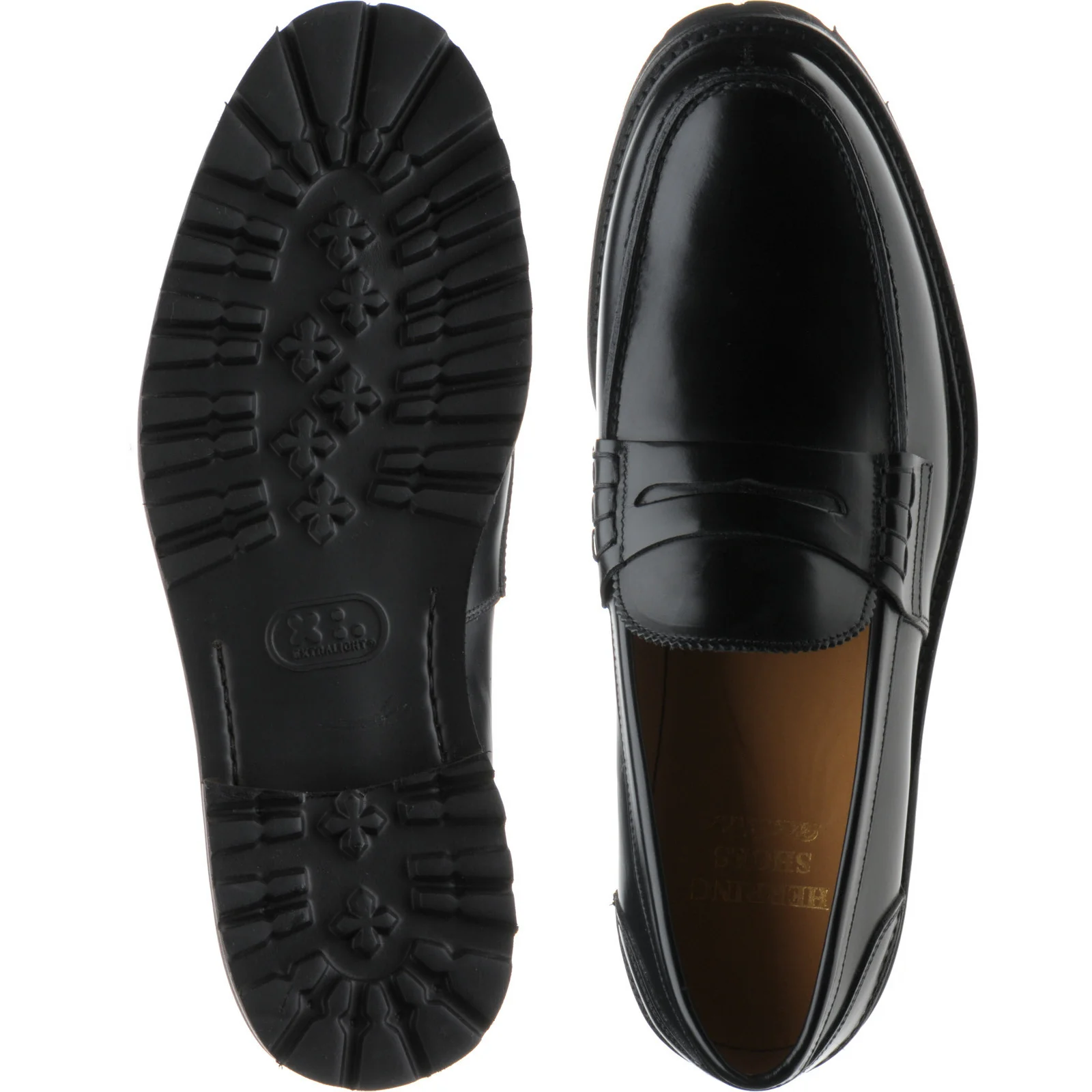 Herring Brighton II mens rubber-soled loafers in black polished (second) - Image 3