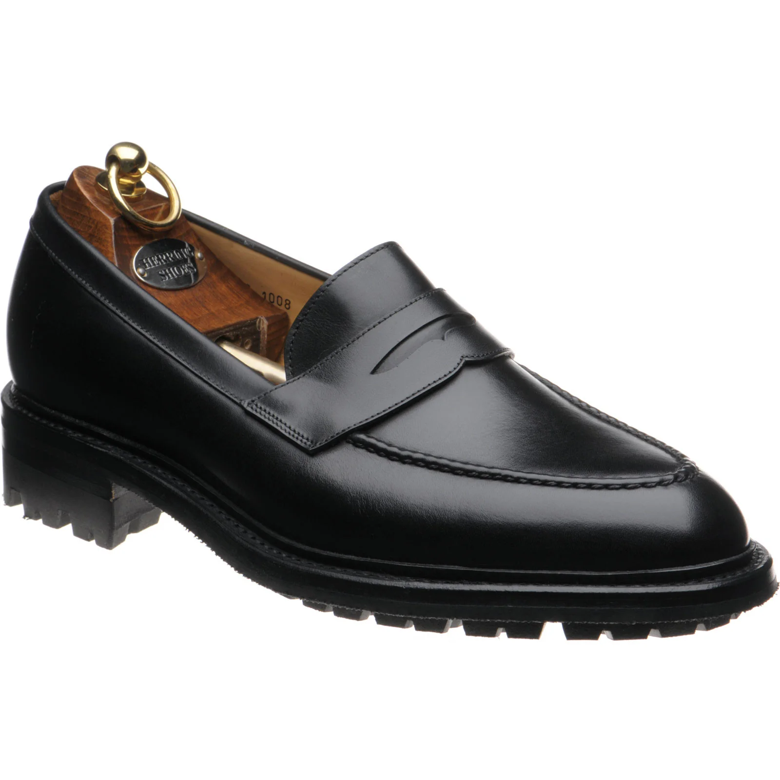 Herring Brighton mens rubber-soled loafers in black calf